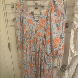 Hayden Light Blue Floral Maxi Dress with Orange Blooms